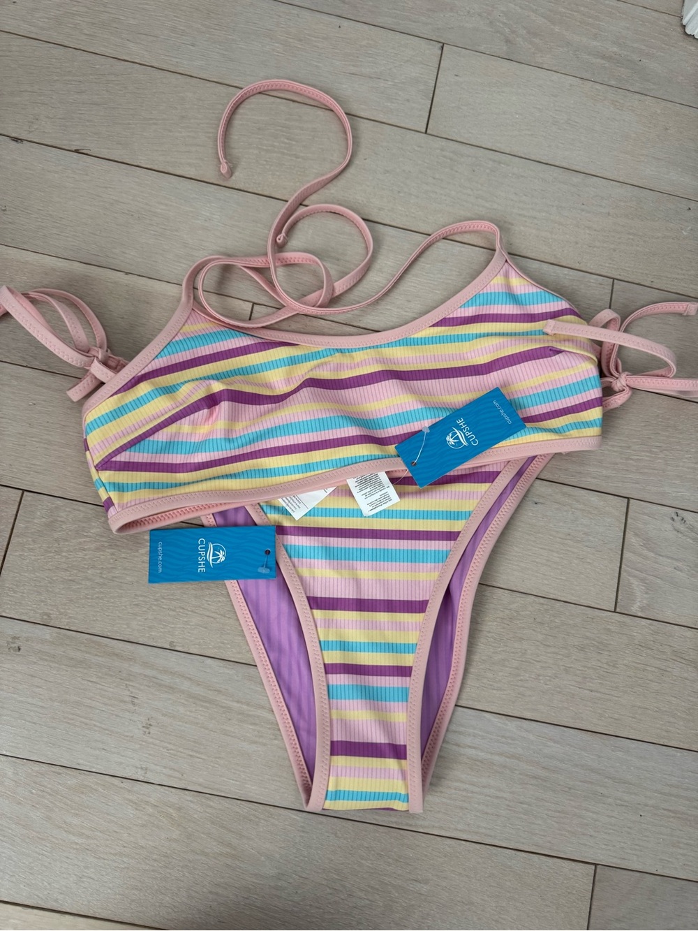 Cupshe Pastel Stripe women’s Two-Piece Bikini - Pink, Yellow, Blue, Purple